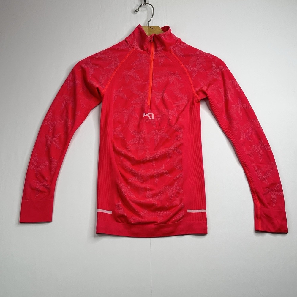KARI TRAA Quarter Zip Base Layer Top XS/S Pink Long Sleeve Athletic Shirt